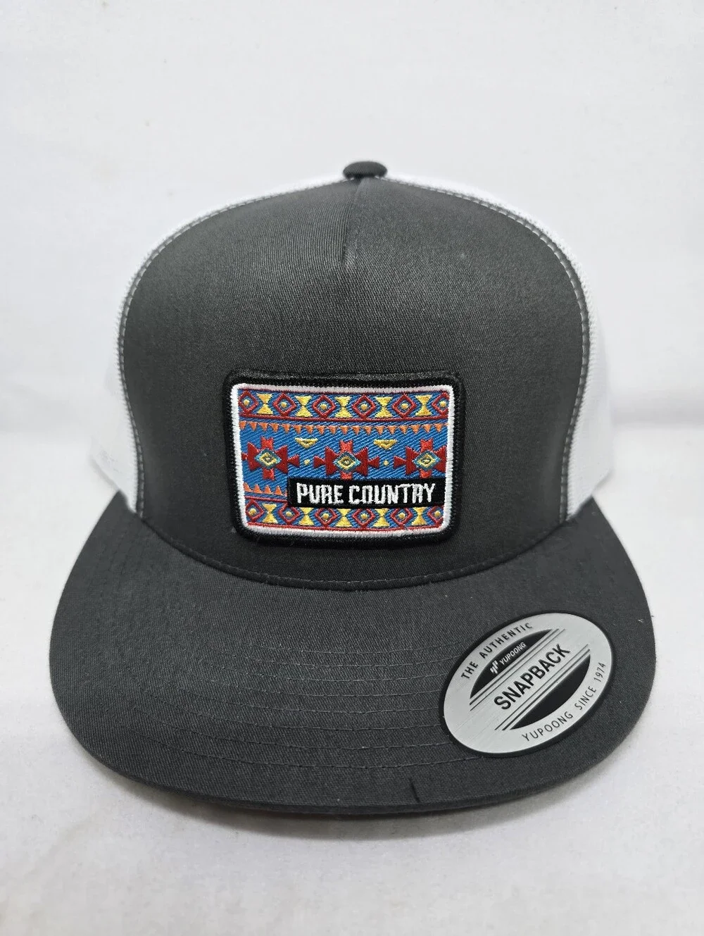 🤠 Pure Country Southwestern Trucker Hat Charcoal White Mesh Snapback Adjustable